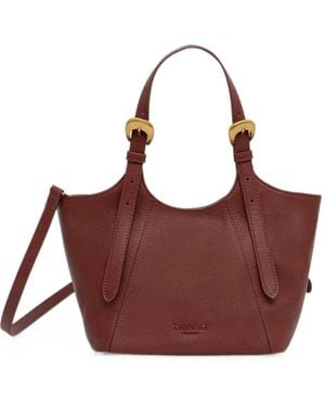 Twinset Buckle-Detail Pebbled Leather Tote Bag - Brown