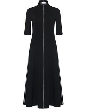 Rosetta Getty Piped-Trim Mock-Neck Midi Dress - Black