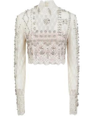 Costarellos Crystal-Embellished Lace Blouse - White