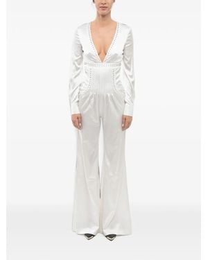Philipp Plein Stud-Embellished Satin Jumpsuit - White