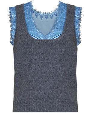 Rabanne Embroidered Satin-Insert Sweater - Blue