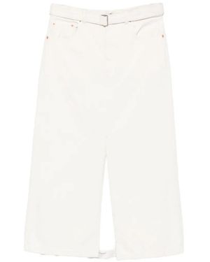 Sacai Belted Front-Slit Midi Skirt - White