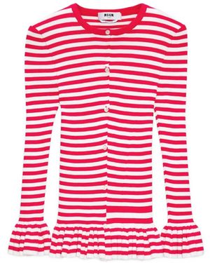 MSGM Gestreepte Trui Met Ruches - Rood