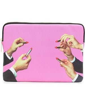 Seletti Lipstick-Print Laptop Case - Pink