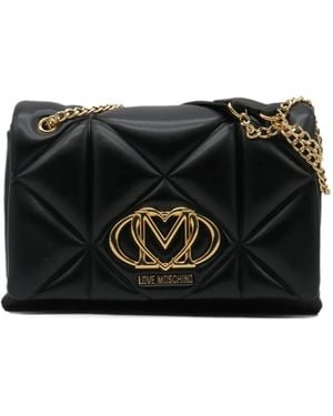 Love Moschino Quilted Logo-Plaque Shoulder Bag - Black
