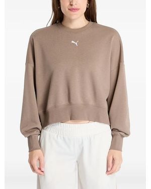 PUMA Logo-Embroidered Cropped Sweater - Brown