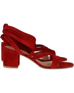 Gianvito Rossi Janis Lace-Up Block-Heel Sandals - Red