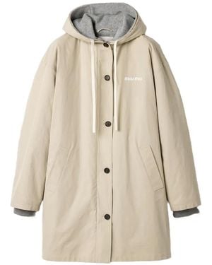 Miu Miu Single-Breasted Panama Cotton And Fleece Caban Jacket - Natural