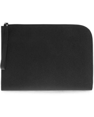 Valextra Leather Zip-Around Clutch Bag - Black