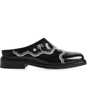 Simone Rocha Embroidered Leather Mules - Black