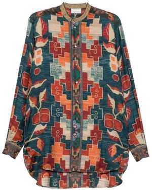 Pierre Louis Mascia Aloe Geometric-Print Silk Shirt - Orange