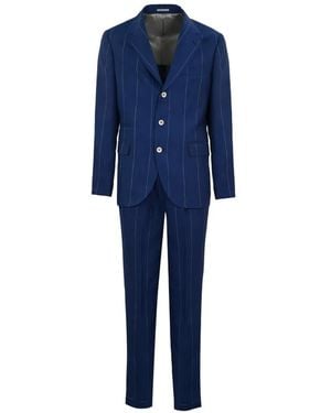 Brunello Cucinelli Pinstripe Linen Suit - Blue