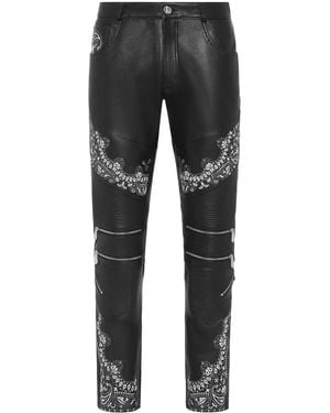 Philipp Plein スリム レザーパンツ - グレー