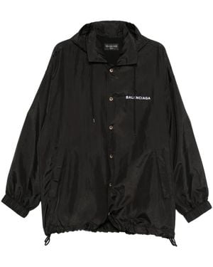 Balenciaga Hooded Logo-Embroidered Jacket - Black
