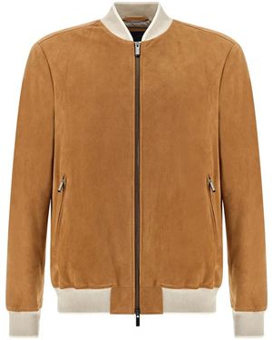 Paul & Shark Aqualeather Suede Bomber Jacket - Brown