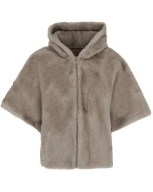 GIOVANNI PARIS Alizee Faux-Fur Hooded Poncho - Grey