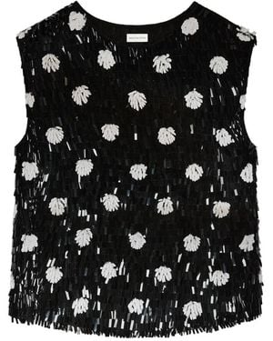 Dries Van Noten Embroidered Polka-Dot Silk Top - Black