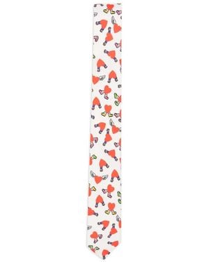 Moschino Heart-Print Silk Tie - White