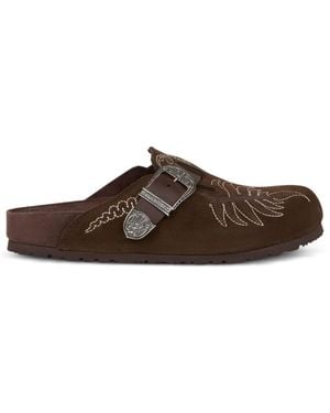 Etro X Birkenstock Boston Clogs Aus Wildleder Mit Stickerei - Braun