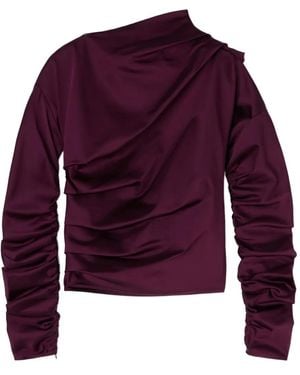 Ganni Ruched Satin Top - Purple