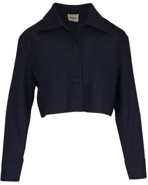 KHAITE Collared Cropped Blouse - Blue