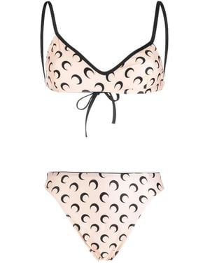 Marine Serre Neutral Crescent Moon Print Bikini - Women's - Elastane/recycled Polyamide - Natural