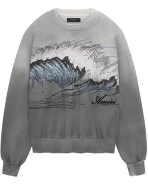 Amiri Sudadera Oversize Con Estampado Wave - Gris