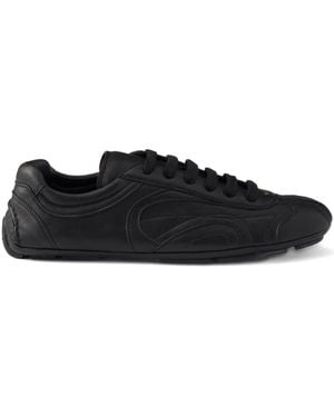 Prada Lace-Up Round-Toe Trainers - Black