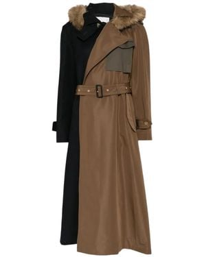 Sacai Faux Fur-Trim Belted Coat - Natural