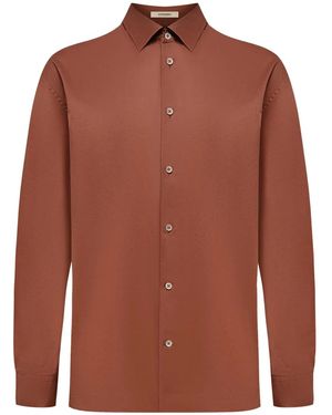 12 STOREEZ Buttoned Cotton Voile Shirt - Brown