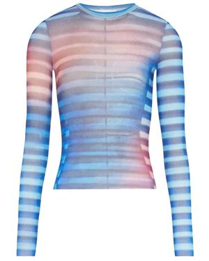 Jean Paul Gaultier Mesh Long Sleeves Top Printed "Air" - Blue