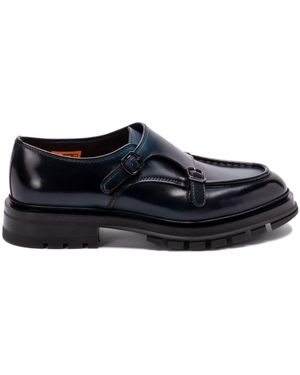 Santoni Leather Double-Monk Dress Shoes - Black