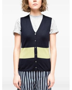 LA ROSE Sleeveless V-Neck Cardigan - Blue