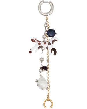 Bimba Y Lola Chain Hoop Earring With Pearls And Enameled Horse - White