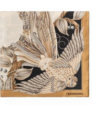 Ferragamo Bird-Print Silk Scarf - Natural