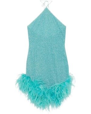 Oséree Vestido Corto Lumiere Con Ribete De Plumas - Azul