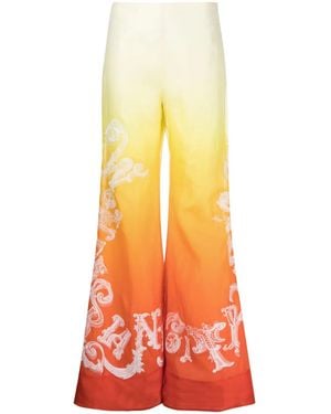 Zimmermann Embroidered Dégradé Linen And Silk-blend Flared Pants - Orange