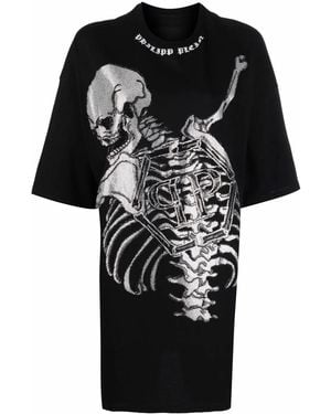 Philipp Plein Skeleton Print T-Shirt Dress - Black