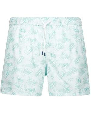 Fedeli Leaf-Print Swim Shorts - Blue