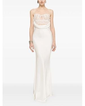 Nissa Lace-Panel Satin Maxi Dress - White
