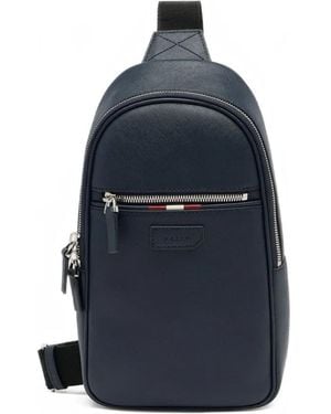 Bally Phil Zip Leather Sling Bag - Blue