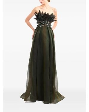 Gemy Maalouf Vestido De Fiesta Con Plumas Y Cuentas - Verde