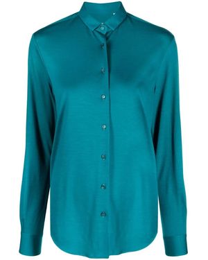 Xacus Chemise En Laine Vierge À Ourlet Incurvé - Bleu