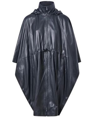 Yves Salomon Hooded Waterproof Leather Cape - Blue
