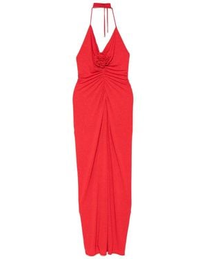 ROSERRY Halterneck Rose-Embellished Maxi Dress - Red