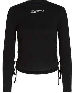 KARL LAGERFELD Ruched Ribbed Top - Black