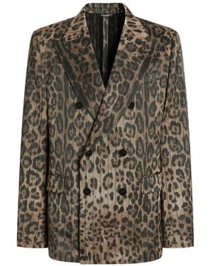 Dolce & Gabbana Leopard- Jacquard Double-Breasted Jacket - Brown