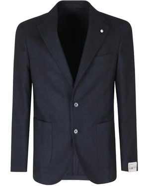 L.B.M. 1911 Herringbone-Pattern Single-Breasted Blazer - Blue
