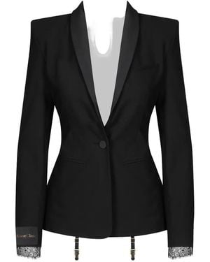 Scandale Lace-Trim Shawl-Lapel Jacket - Black