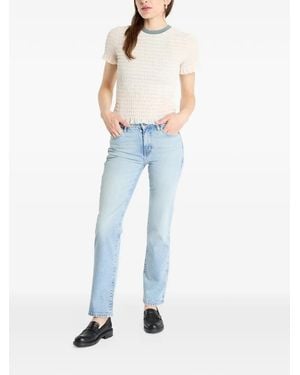 Guess Shirred-Effect Ruffled-Hem T-Shirt - Blue